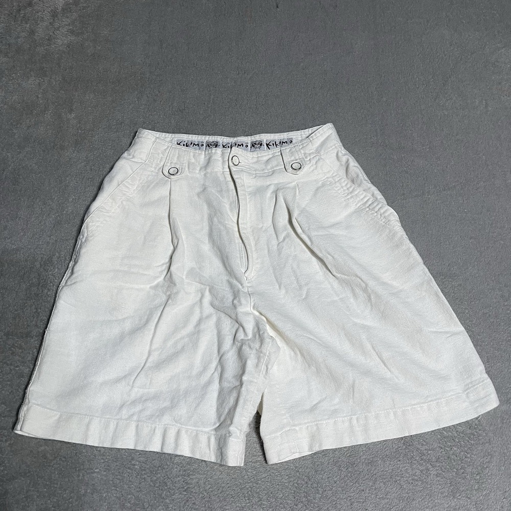 Kikomo Shorts Womens 10 Linen Blend Ivory Beach Casual‎ Comfort High Waist Pleat